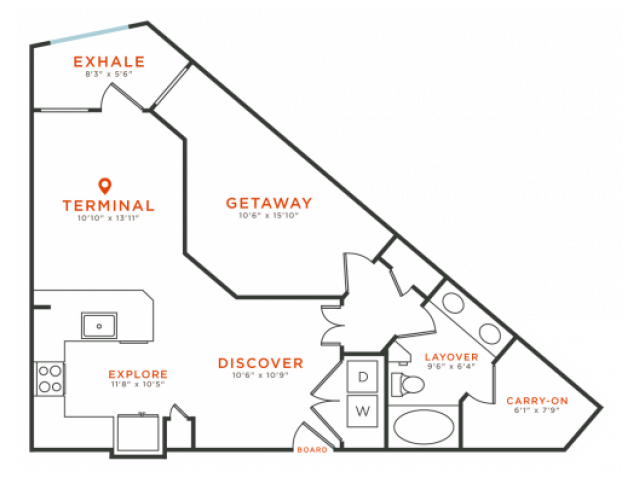1 bedroom 1 bath with dining area, private patio, walk-in closet and 773 square feet