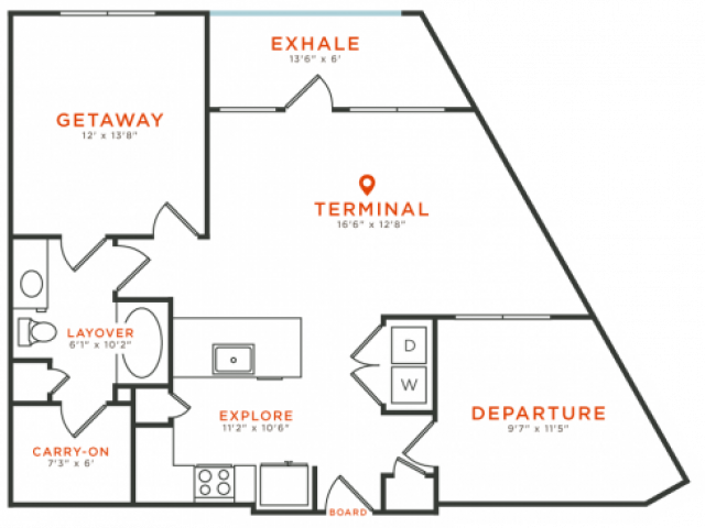 1 bedroom 1 bath with dining area, private patios, walk-in closet and 987 square feet