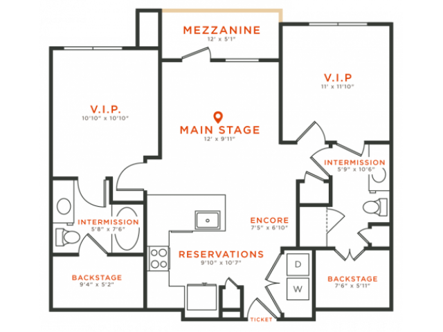 2 bedroom 2 bath apartment with walk-in closets, private patio and 973 square feet.