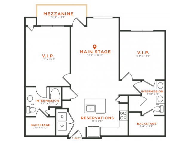 2 bedroom 2 bath apartment with kitchen island, walk-in closets, private patio and 1099 square feet