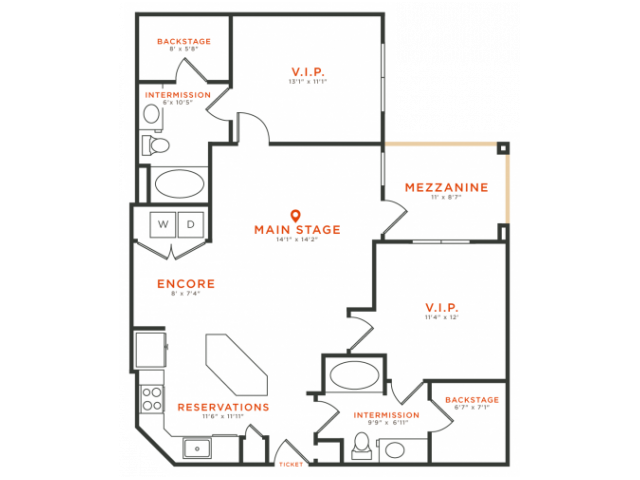 2 bedroom 2 bath apartment with kitchen island, dining area walk-in closets, private patio and 1101 square feet
