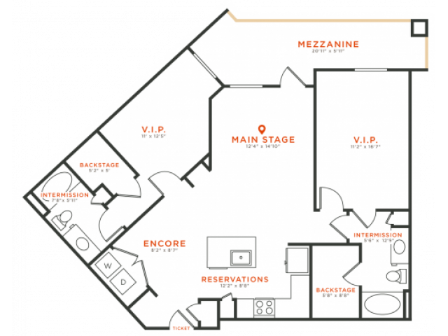 2 bedroom 2 bath apartment with dining area, kitchen island, walk-in closets, private patio and 1186 square feet