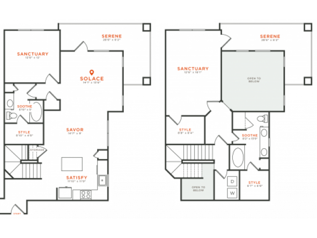2 bedroom 2 bath two-story townhome apartment with kitchen island, dining area, walk-in closets, private patio and 1633 square feet