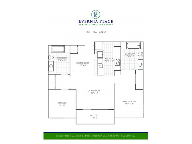 Two Bedroom Two Bath l B1 l Evernia Place