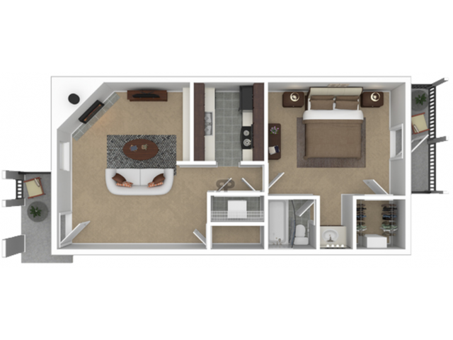 Rosemont floor plan, 1 bedroom, 1 bath, 657 square feet