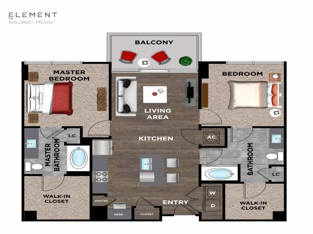 Element Music Row (Moved to RC) - 2 BR / 2 BA - C2
