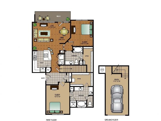 Two bedroom, two bathroom townhome with attached garage,kitchen, pantry, coat closet, living room, dining room, two walk in closets, linen closet and patio and laundry room