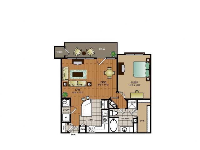 One bedroom one bathroom, kitchen, kitchen pantry, dining room, living room, laundry room , one closet and patio.