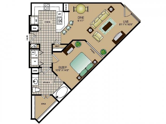 One bedroom one bathroom, kitchen, kitchen pantry, dining room, living room, laundry room , one closet and patio.