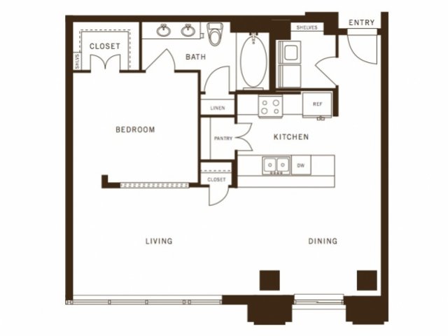 One bedroom, one bathroom, kitchen, living room, pantry , coat closet, walk in closet, laundry room, utility room