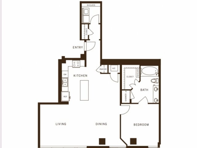 One bedroom, one bathroom, kitchen, living room, pantry , coat closet, walk in closet, laundry room, utility room