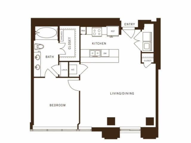 One bedroom, one bathroom, kitchen, living room, pantry , coat closet, walk in closet, laundry room, utility room