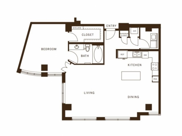 One bedroom, one bathroom, kitchen, living room, pantry , coat closet, walk in closet, laundry room, utility room
