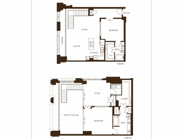Two bedroom, two bathroom, terrace, living room, dining room, kitchen, two walk in closet, laundry room, utility closet, coat closet, and pantry. 1902 square feet B8 floor plan.