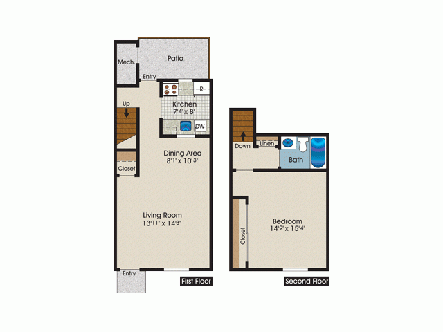 One Bedroom Townhome that is newly renovated. Consists of stainless steel appliances, granite breakfast bar, washer/dryer in unit, new flooring, new painting, and a private patio.