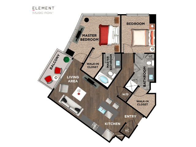 Element Music Row (Moved to RC) - 2 BR / 2 BA - B2
