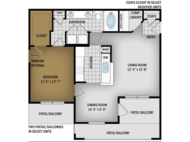 B Floorplan- 802 Sq. Ft