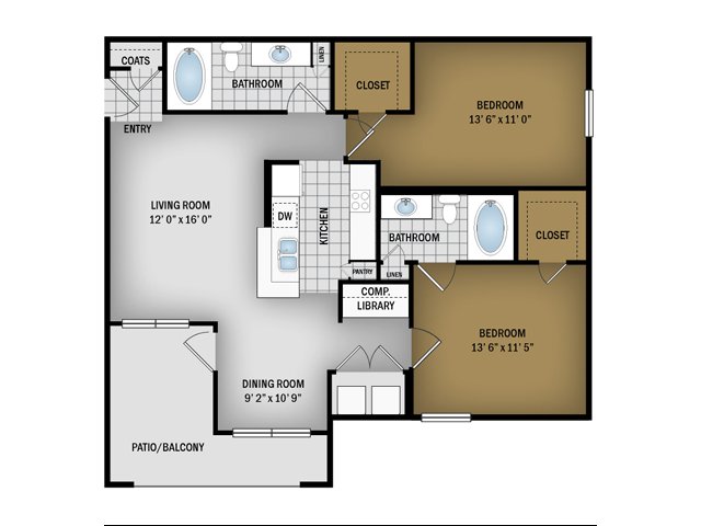 D Floorplan- 1040 Sq. Ft.
