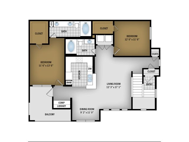 G Floorplan- 1244 Sq. Ft.