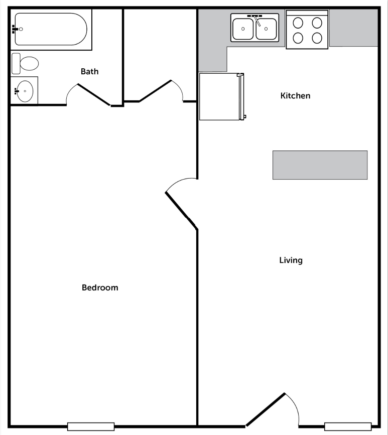 One Bedroom/One Bathroom Apartment in Denton, Texas with a kitchen island