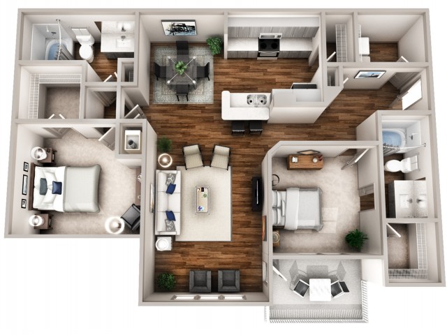 2 Bedroom 2 Bathroom Extended Layout
