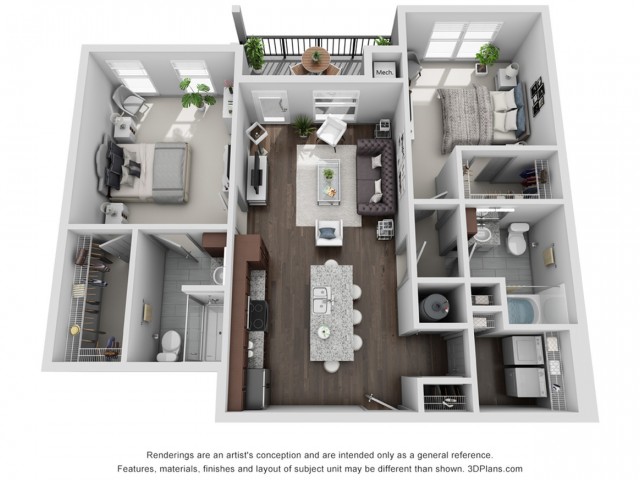 Mariner 2 Bedroom & 2 Bathroom Floor Plan At San Mateo Crossing Apartments