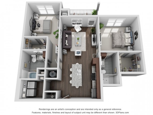 Silverton 2 Bedroom & 2 Bathroom Floor Plan At San Mateo Crossing Apartments