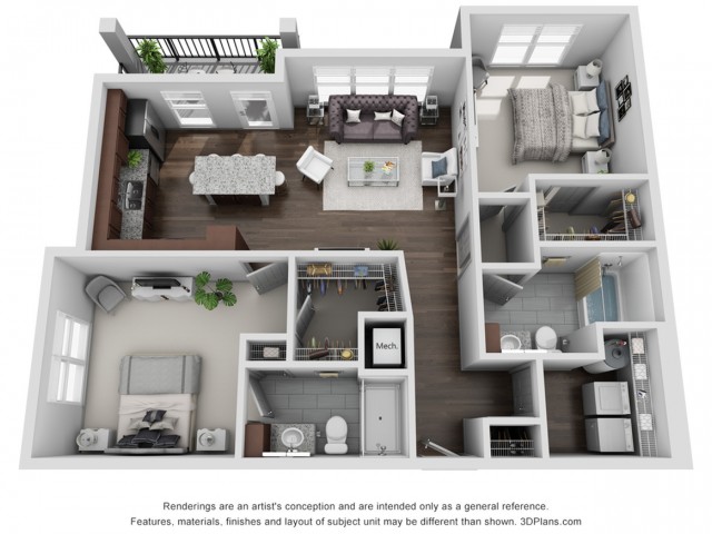 Pocono 2 Bedroom & 2 Bathroom Floor Plan At San Mateo Crossing Apartments