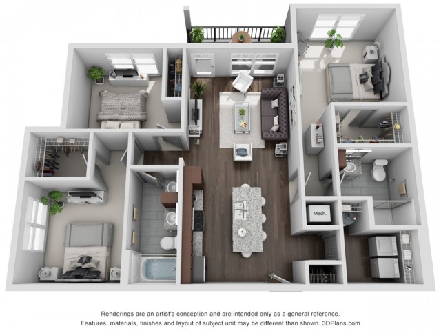 Zephyr 3 Bedroom & 2 Bathroom Floor Plan At San Mateo Crossing Apartments