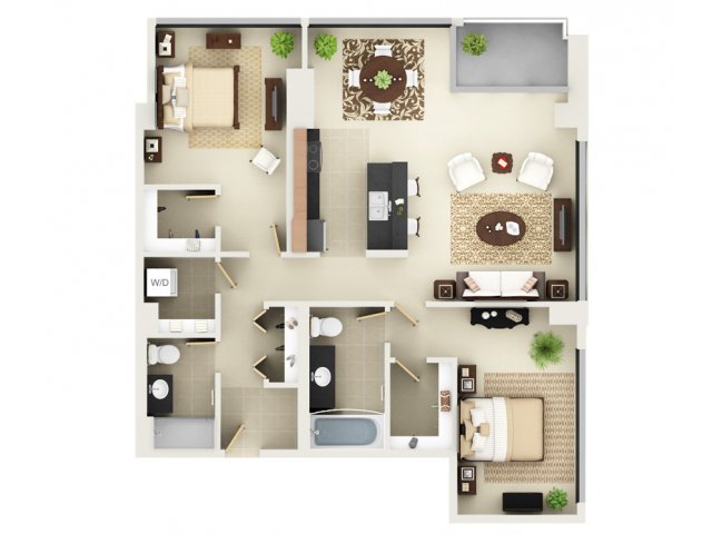 Two Bedroom Two Bathroom Floor Plan B6
