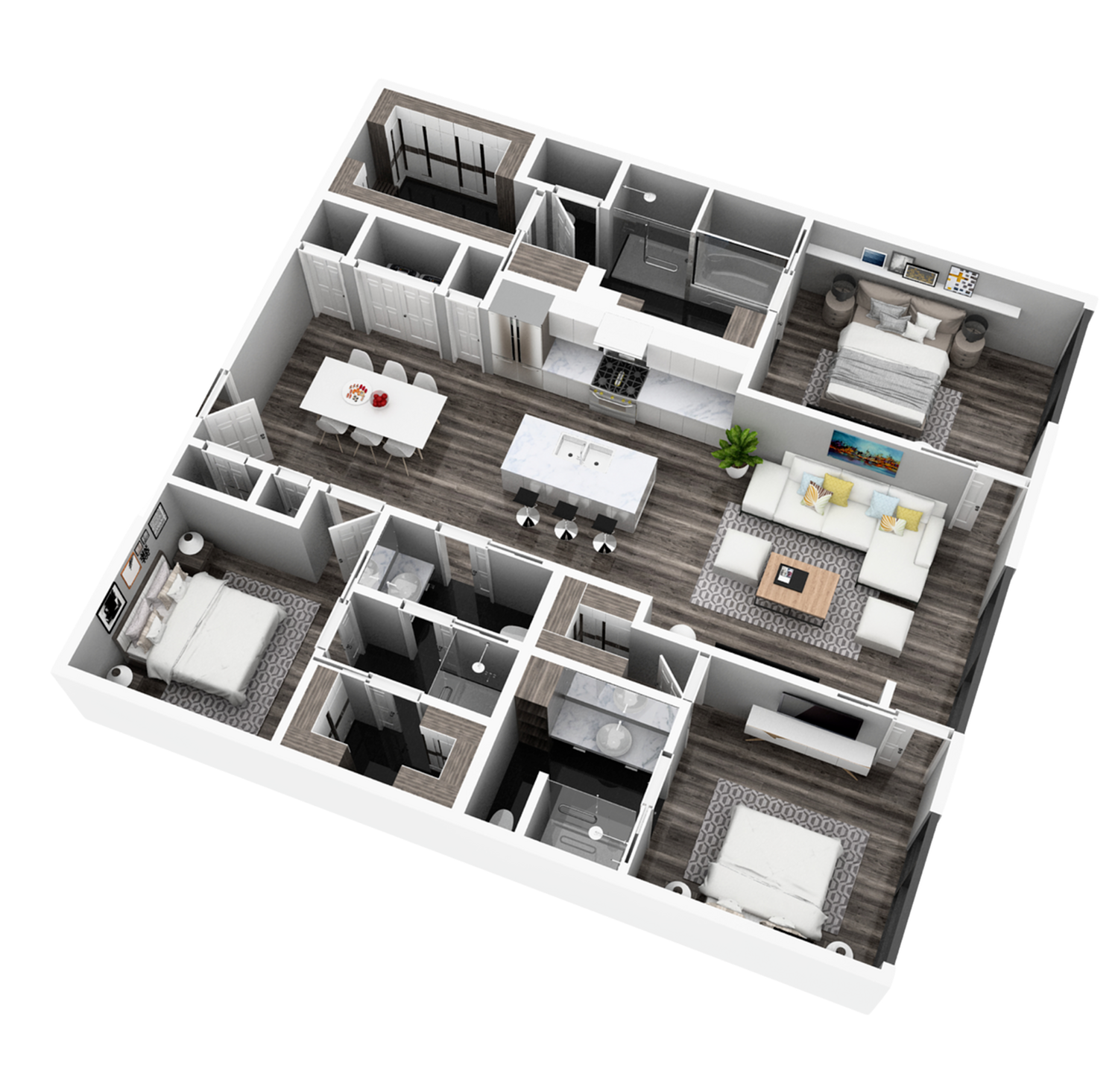3 bedroom 3 bathroom 3D floorplan