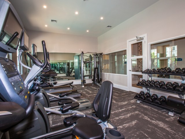 Fitness center with elliptical machines, treadmills, universal weight machine and free weights l High Ridge Landing