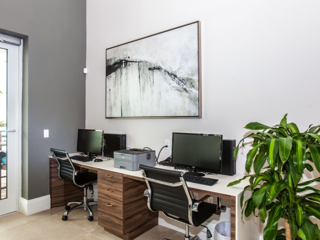 Business center with two computers l High Ridge Landing