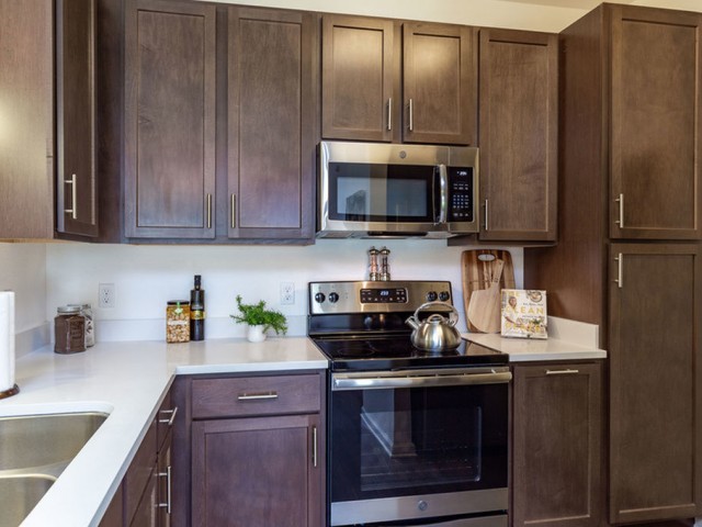 Treviso Grand Apartments - North Venice, Florida kitchen with wood shaker cabinets and stainless steel appliances