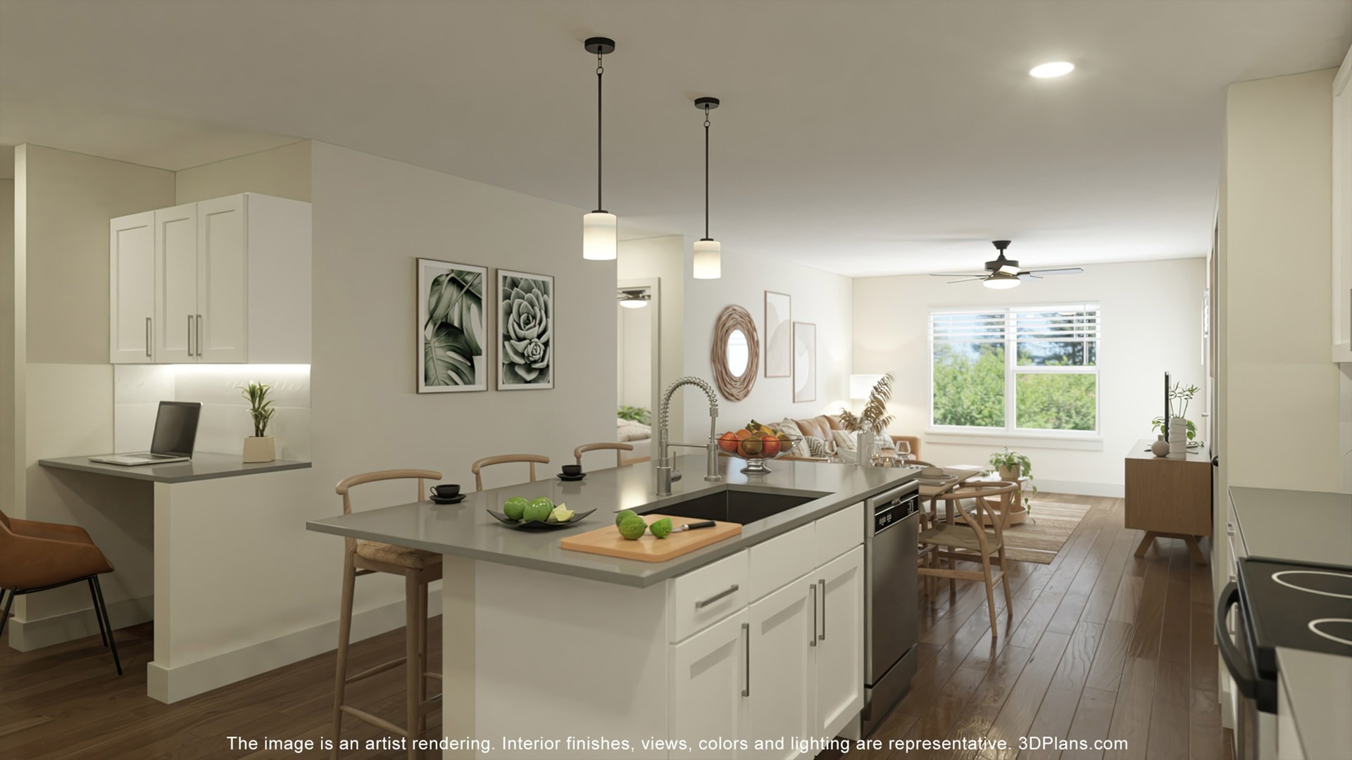 Rendering of a Kitchen & Living Room