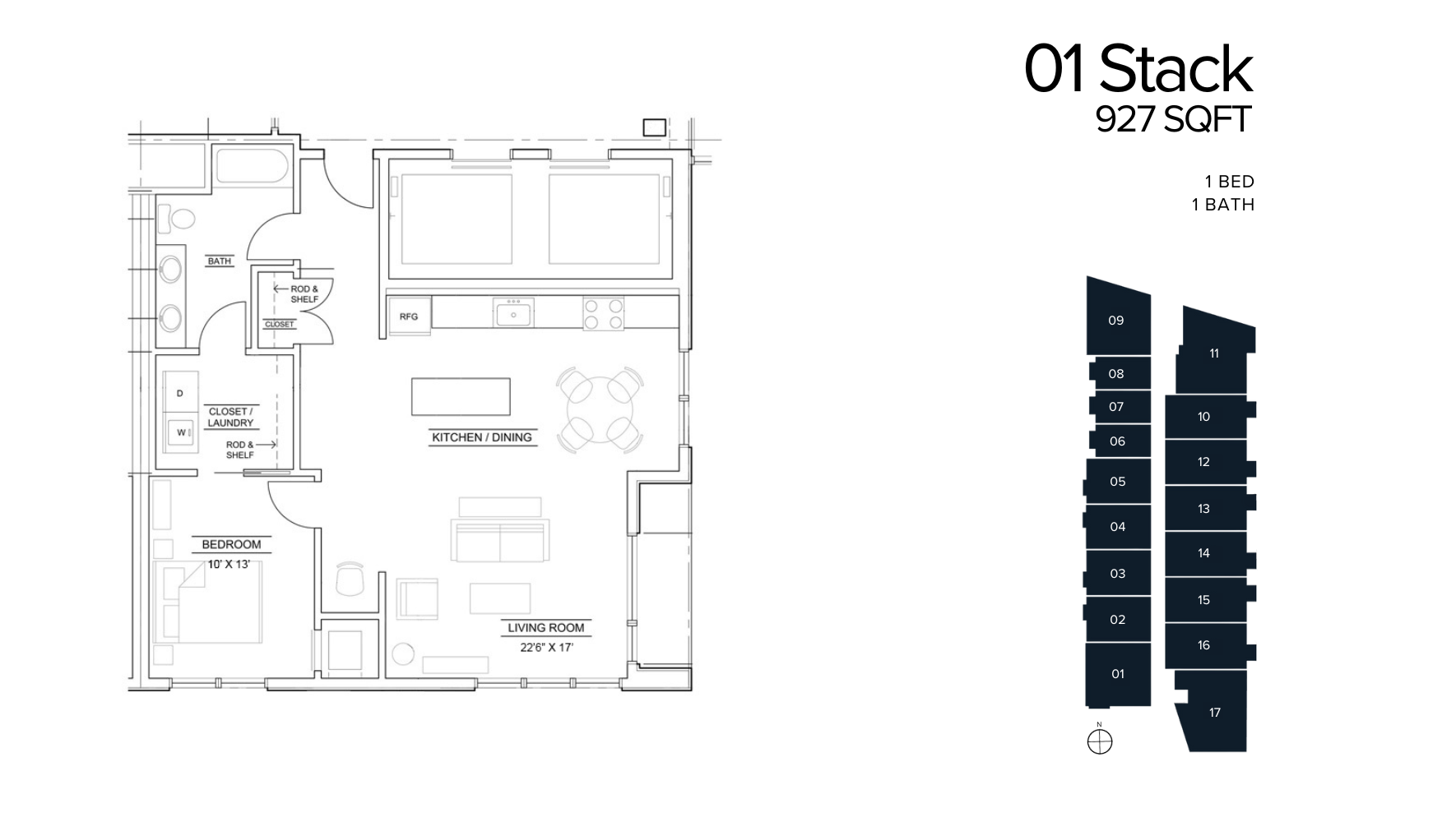 1 Bed, 927 SQFT