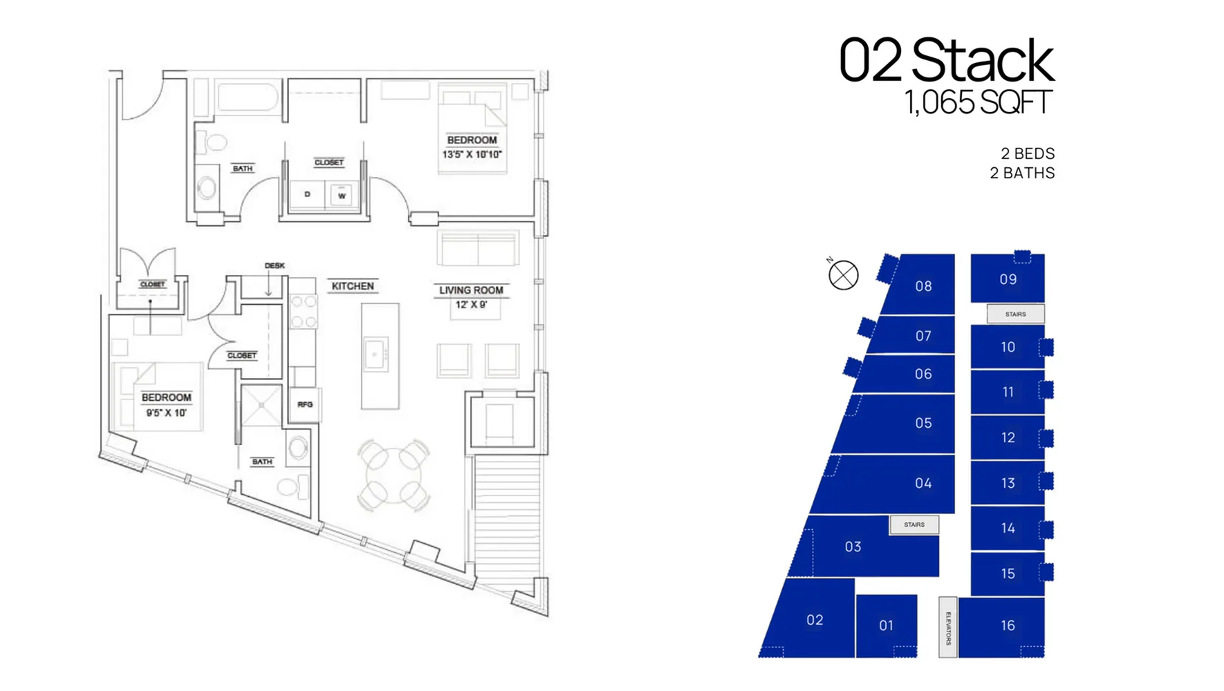 2 Bed - 1065 Square Feet