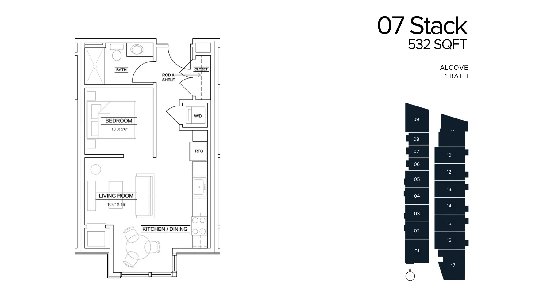 1Bed Alcove - 532 Sq Ft - 07 Stack