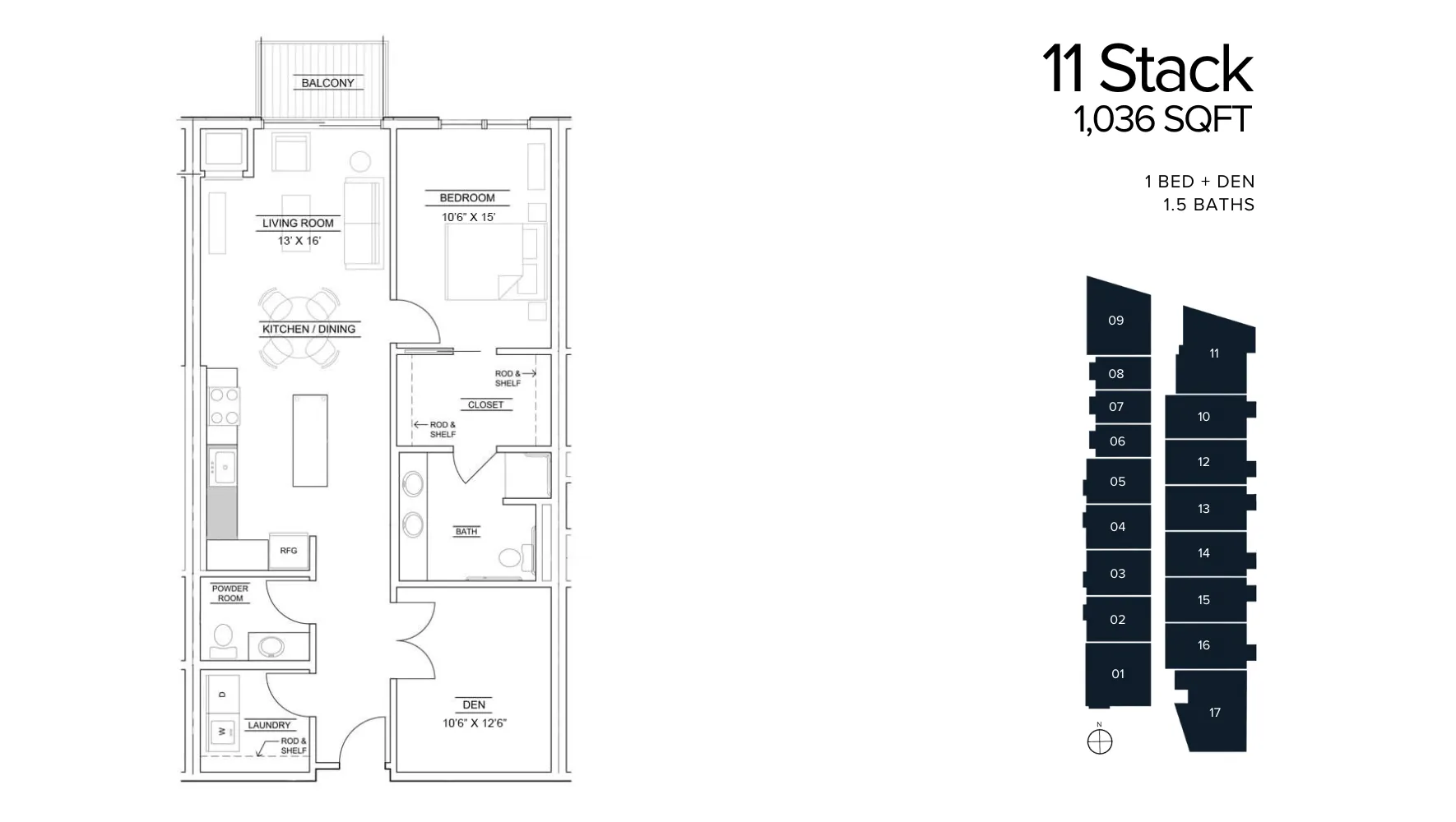 1Bed + Den - 1036 Sq Ft - 11 Stack