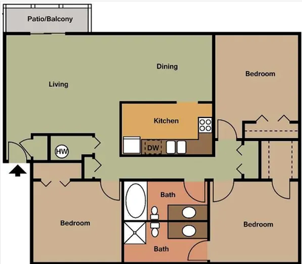 3dal3x2 3 Bed Apartment Dalton Pointe