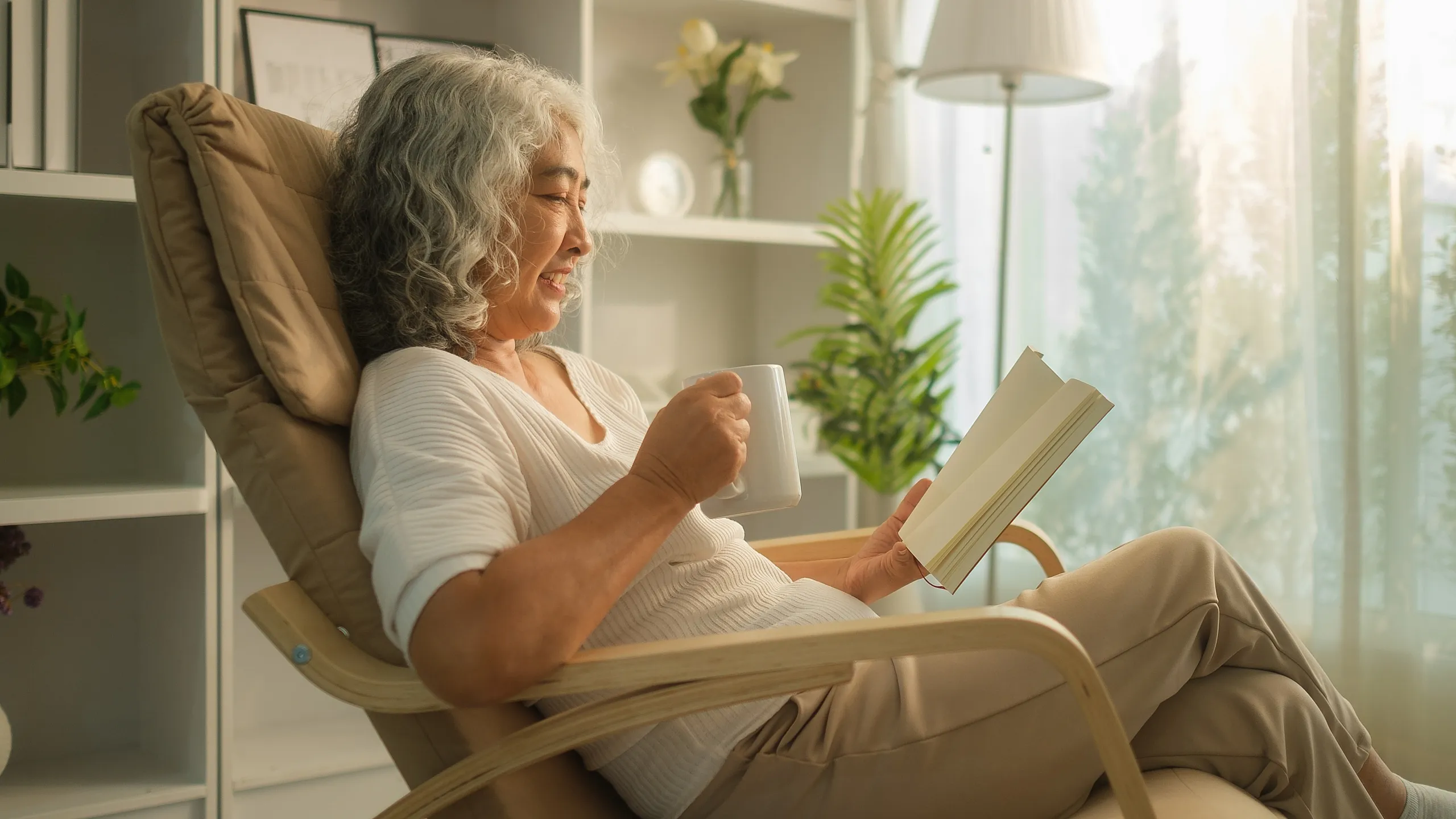 person on chair reading