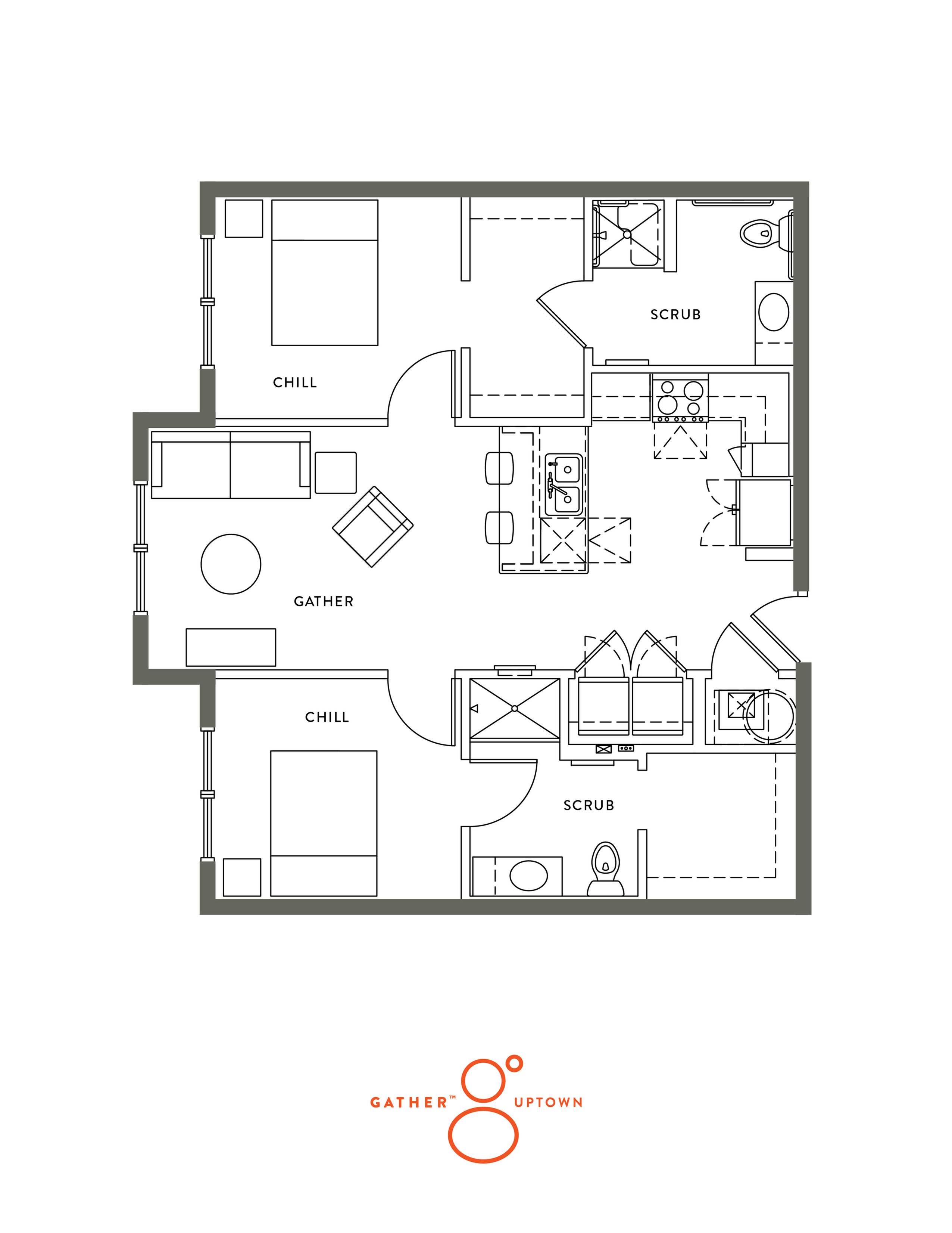 2 Bed, 2 Bath Classic floor plan