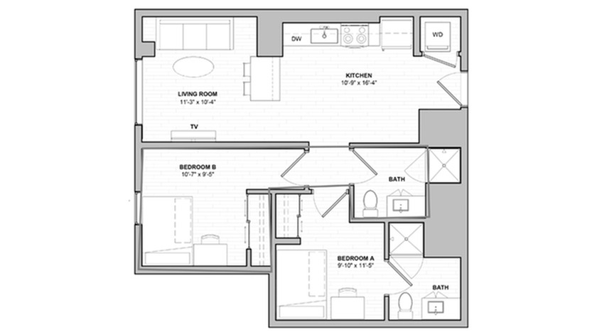 2 Bed, 2 Bath Plus floor plan
