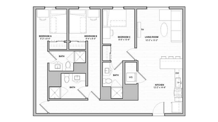 3 Bed, 3 Bath Deluxe floor plan