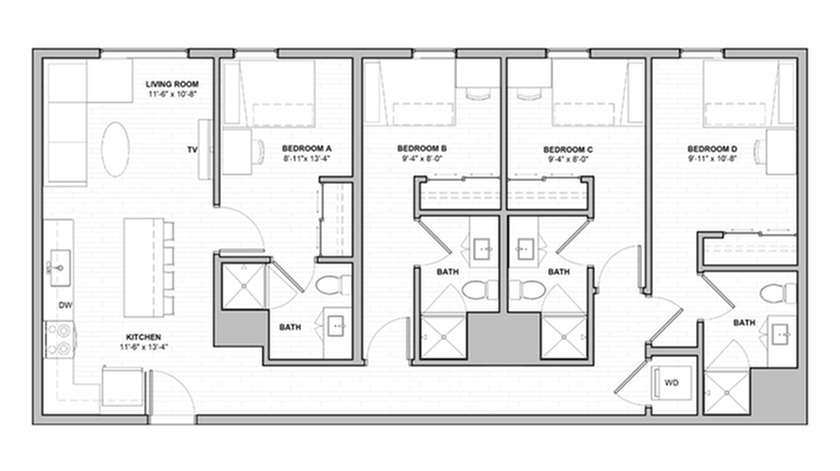 4 Bed, 4 Bath Deluxe floor plan