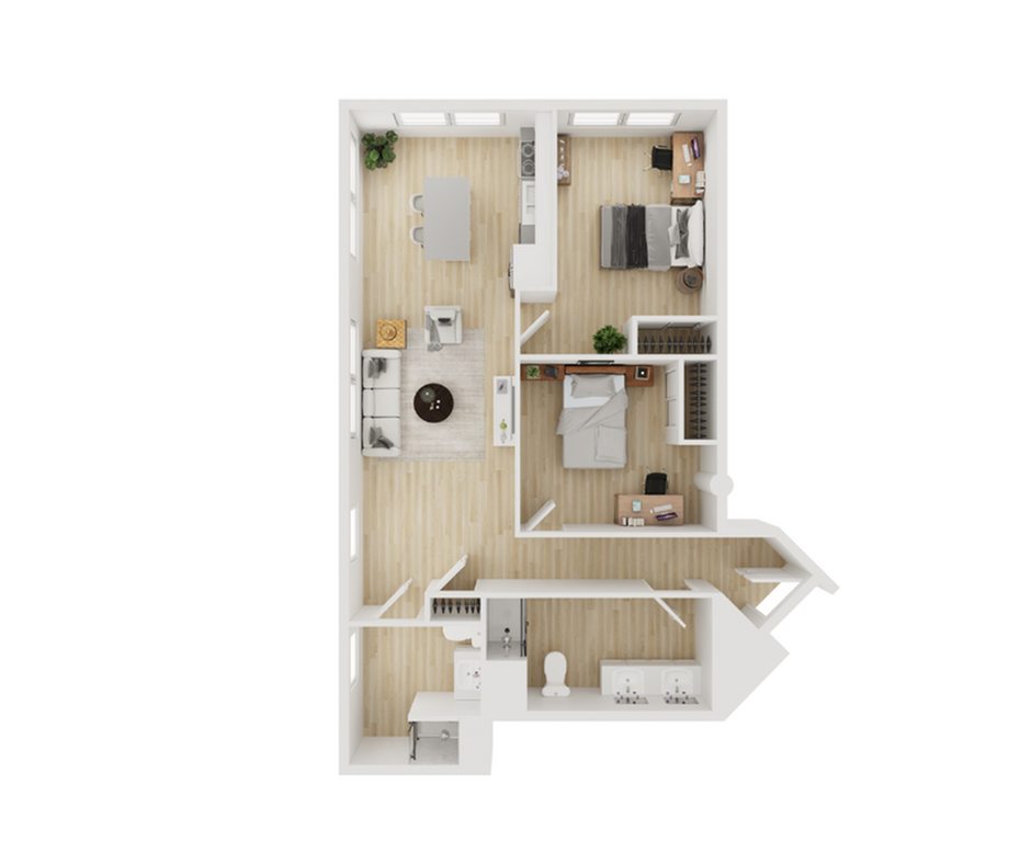 2 Bed, 2 Bath DinkyDome Double Renovated floor plan