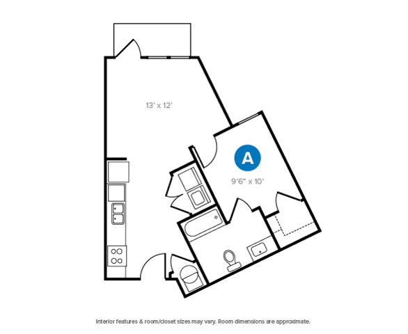 1 Bed, 1 Bath Courtyard floor plan