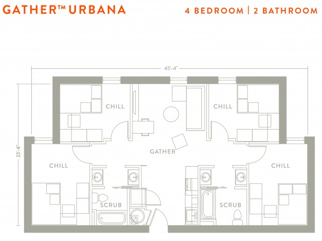4 Bed, 2 Bath floor plan
