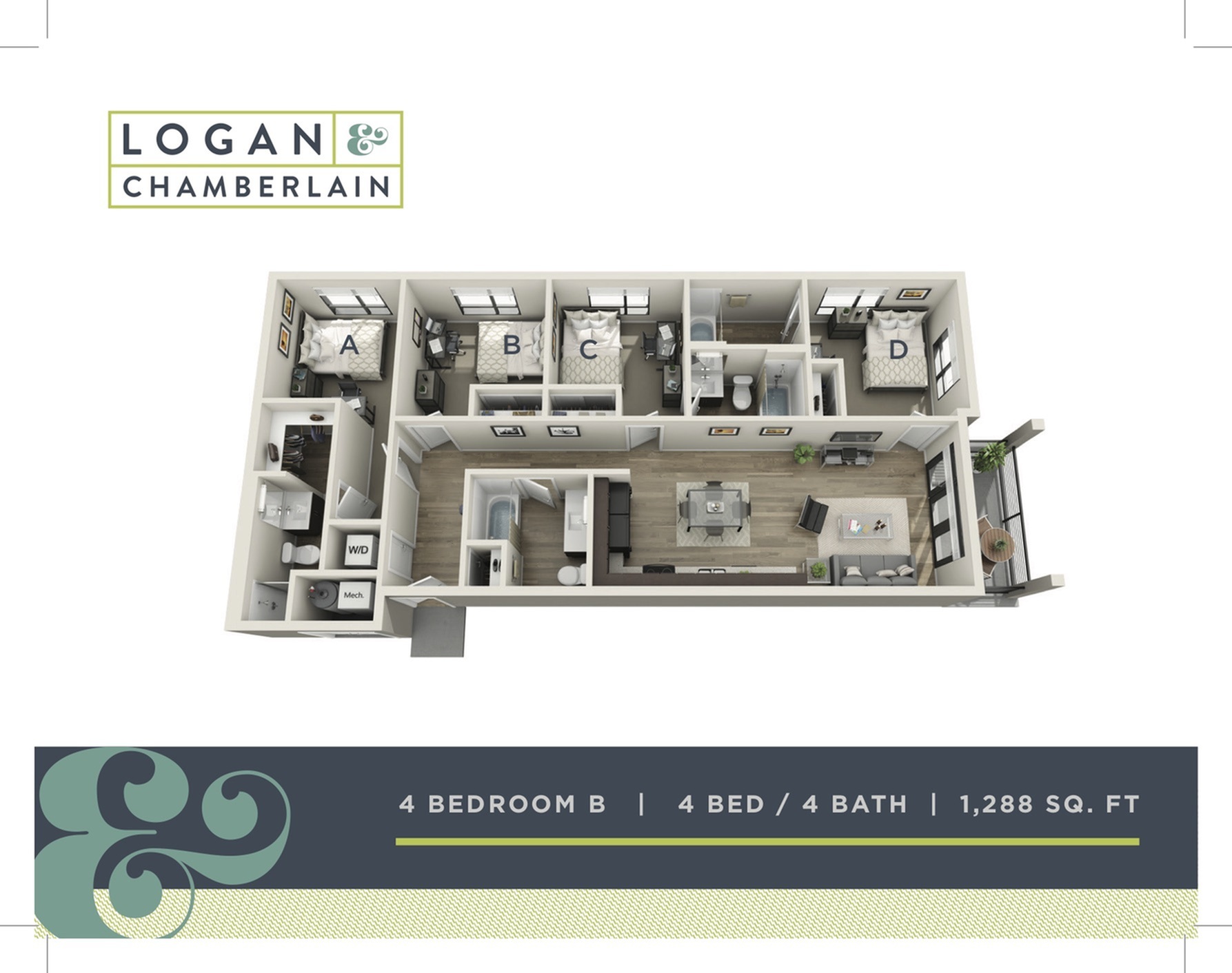 4 Bed, 4 Bath Classic floor plan