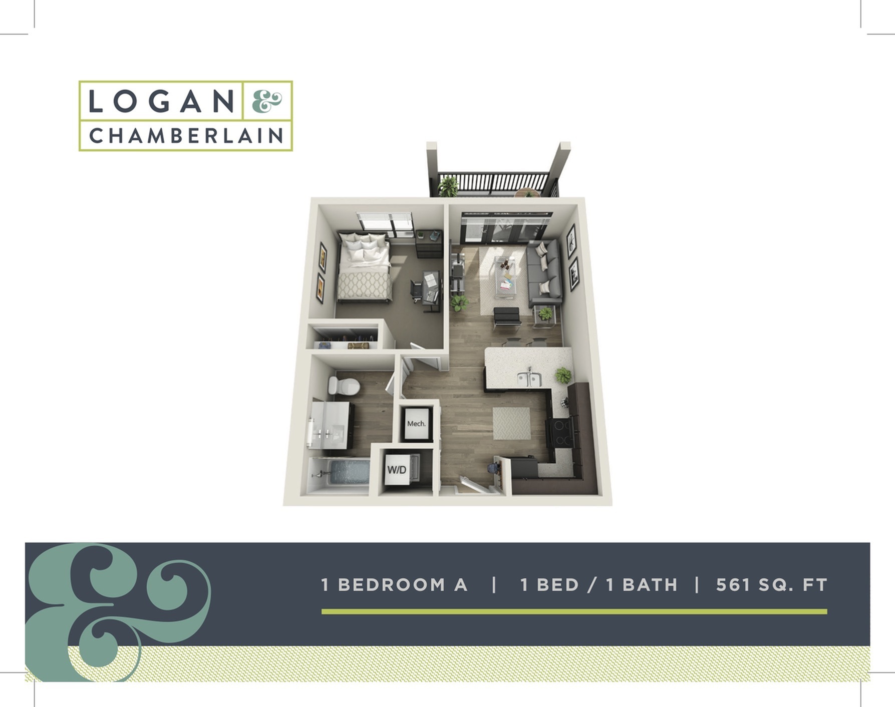 1 Bed, 1 Bath Classic floor plan